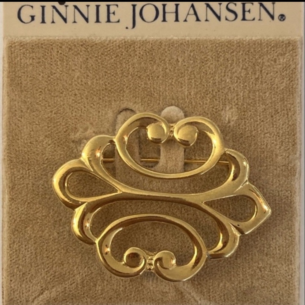 Ginnie Johansen Goldtone MONOGRAM Shape Pin signed GJD